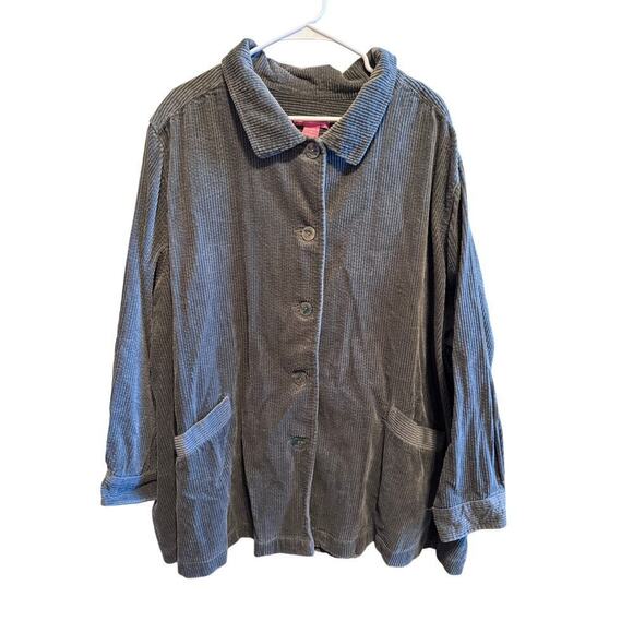Woman Within Jackets & Blazers - Women Within Corduroy Shacket Warm Pleat-Back Jacket Army Green Sz. 3X (30-32)